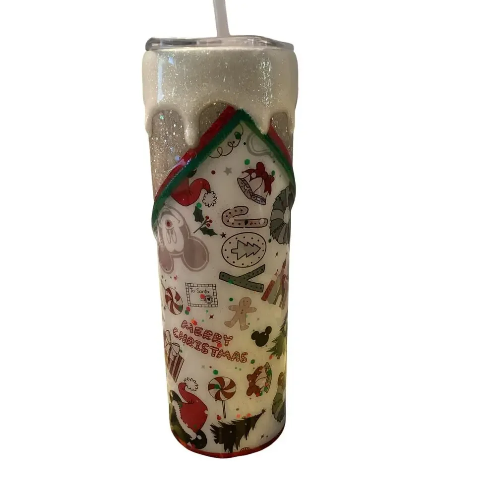 Disney Inspired Custom Mickey and Friends Christmas Holiday Snow Tree Tumbler